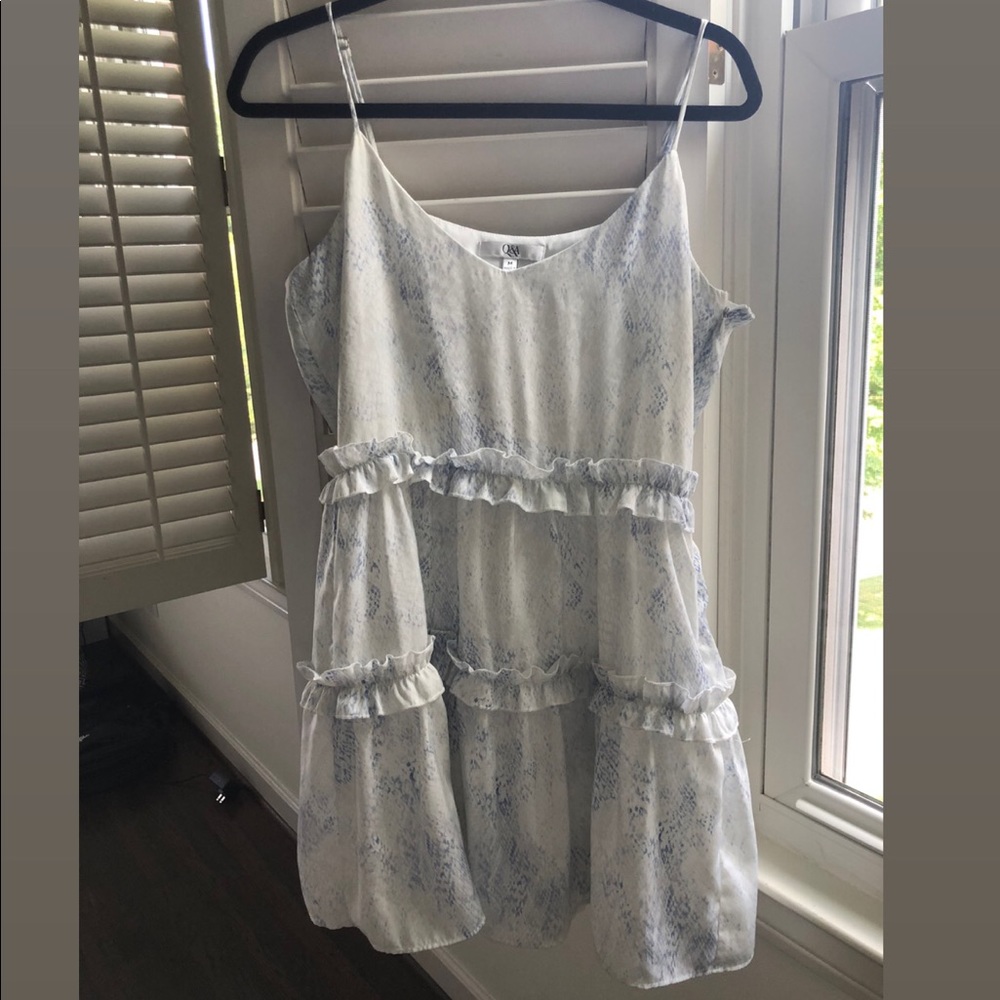 white and blue snakeskin mini dress